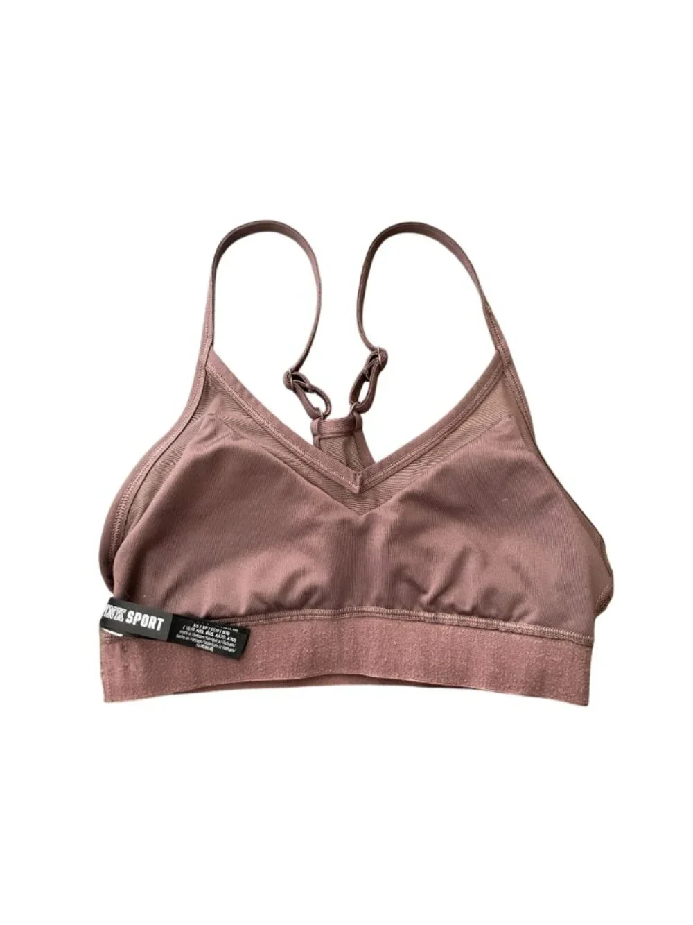 Victoria’s Secret PINK Mauve Sports Bra XS V‑Neck Adjustable Straps Logo Band